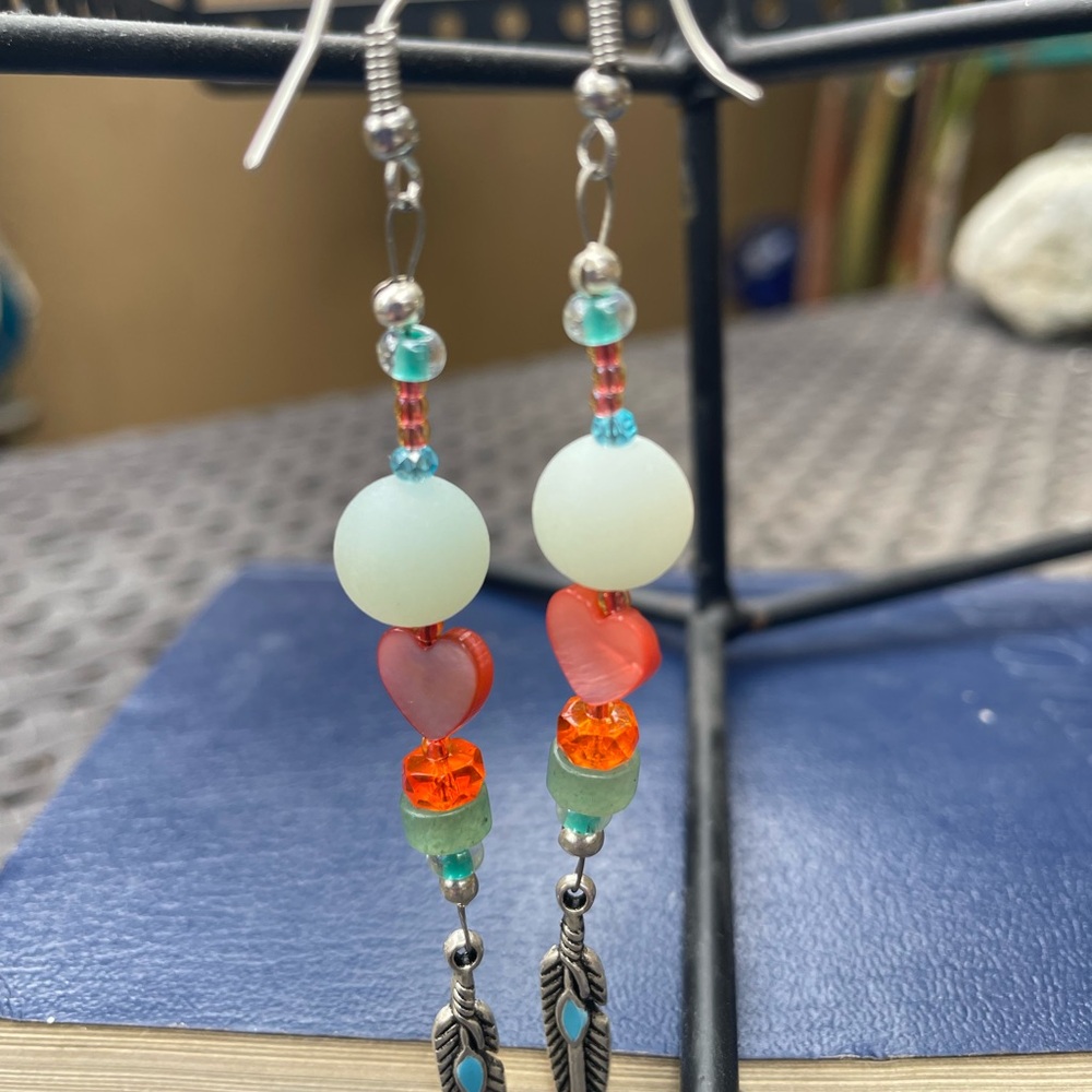 Orange and Blue Beaded Earrings with Hook Style